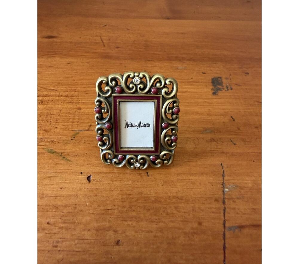 Jay Strongwater Frame Brooch Red Enamel Gold Tone Crystal Neiman Marcus Signed